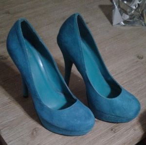 Blue suede high heels